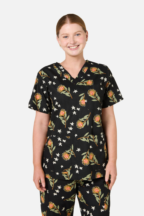 Scrubs With Love - Pincushion Protea Scrub Set - black