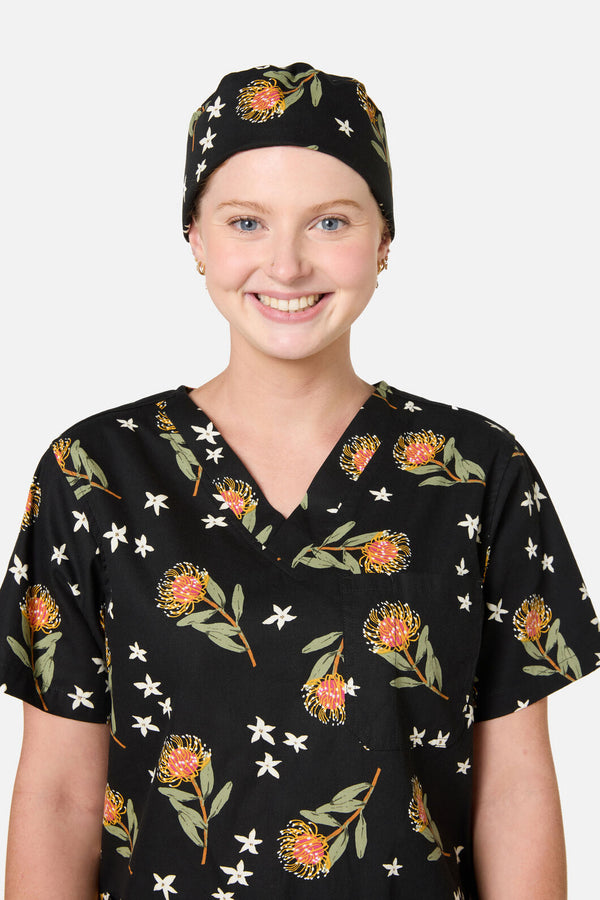 Scrubs With Love - Pincushion Protea Scrub Hat - black