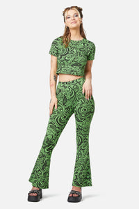 Dangerfield NZ - Acid Paisley Jersey Crop Tee - green-black