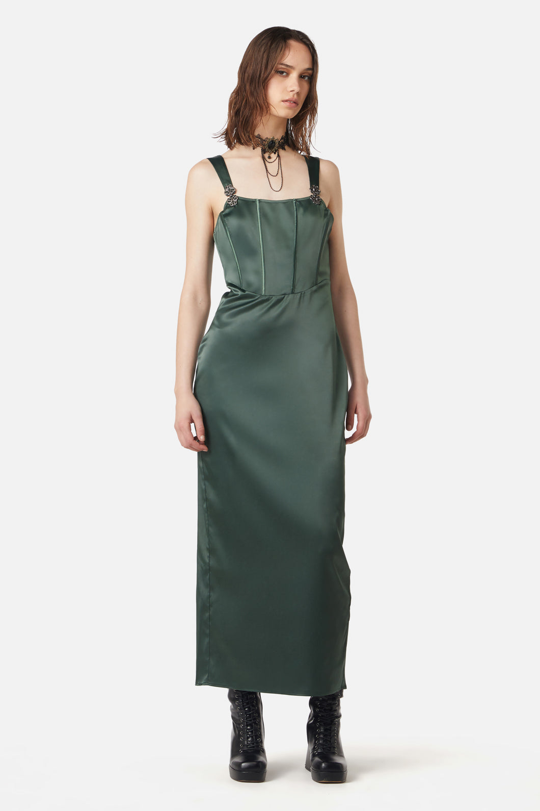 Dangerfield NZ - Time Locked Satin Corset Dress - green