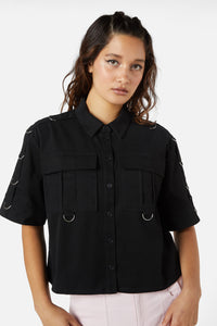 Dangerfield NZ - Jagger O-Ring Crop Blouse - black