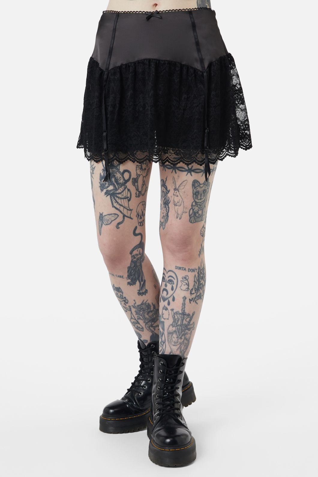 Dangerfield NZ - Boudoir Satin Lace Skort - black