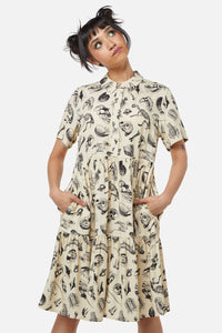 Dangerfield NZ - Body Fossils Printed Dress - cream