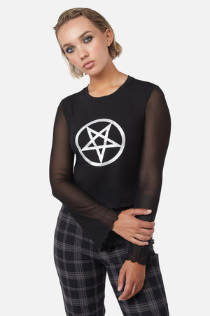 Dangerfield NZ - Pentagram Contrast Mesh Top - black